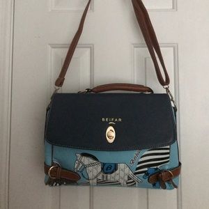 Beibaobao Light/Dark Blue Handbag. 9”H x 13” W.